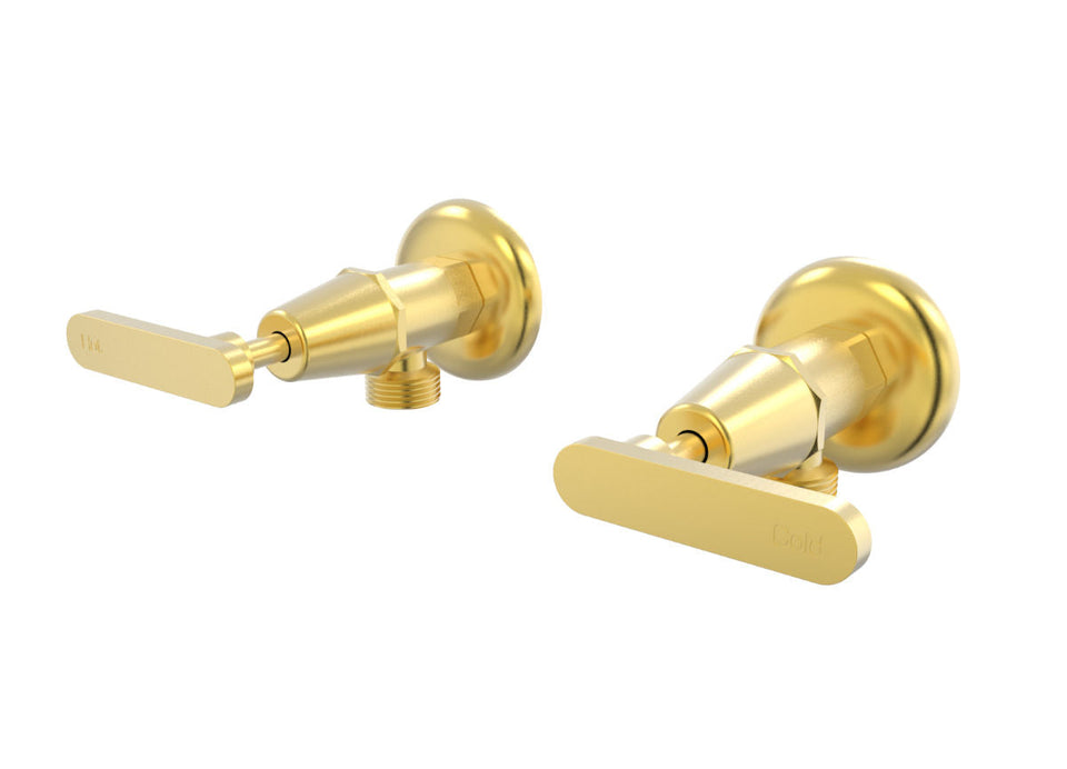 PAR Taps Forme Washing Machine Stops Wall Pair Lever Ceramic Disc - 23k Brushed Gold (B27.091.3.12)