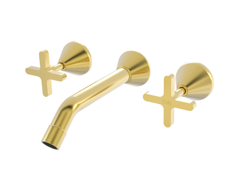 PAR Taps Forme Wall Basin Set 200mm Fixed - 23k Brushed Gold (B27.152.1.12)