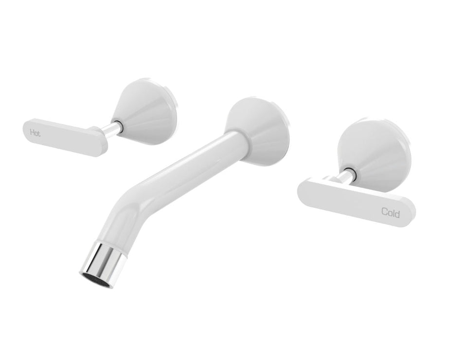 PAR Taps Forme Wall Basin Set 200mm Fixed Lever Ceramic Disc - Chrome / White (B27.152.3.03)