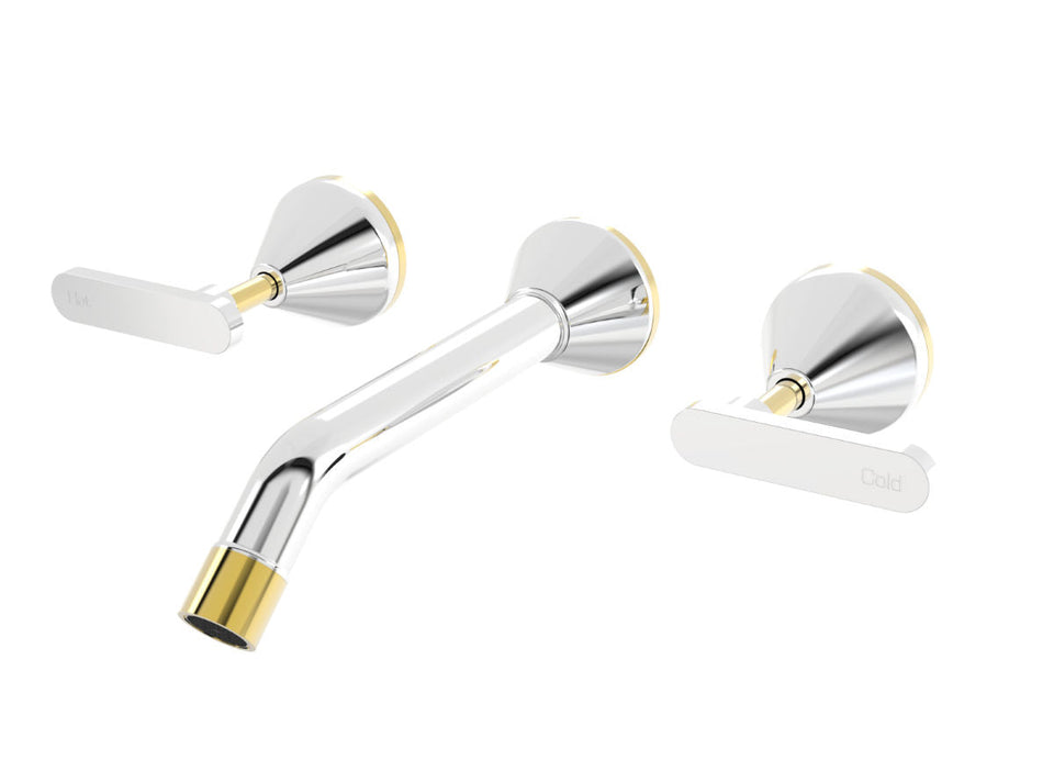 PAR Taps Forme Wall Basin Set 200mm Fixed Lever Ceramic Disc - Chrome / Gold (B27.152.3.10)