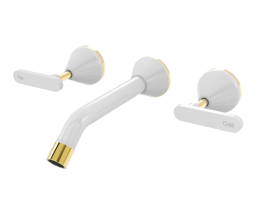 PAR Taps Forme Wall Basin Set 200mm Fixed Lever Ceramic Disc - Gold / White (B27.152.3.13)