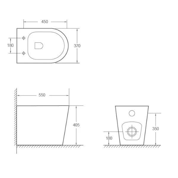 Todi Elegant Rimless Wall Faced Toilet Pan, Seat, Connector