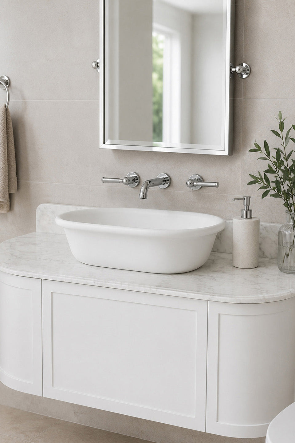 Turner Hastings Blanche 53 x 36 TitanCast Solid Surface Above Counter Basin - Satin Silk White (BL530BA)