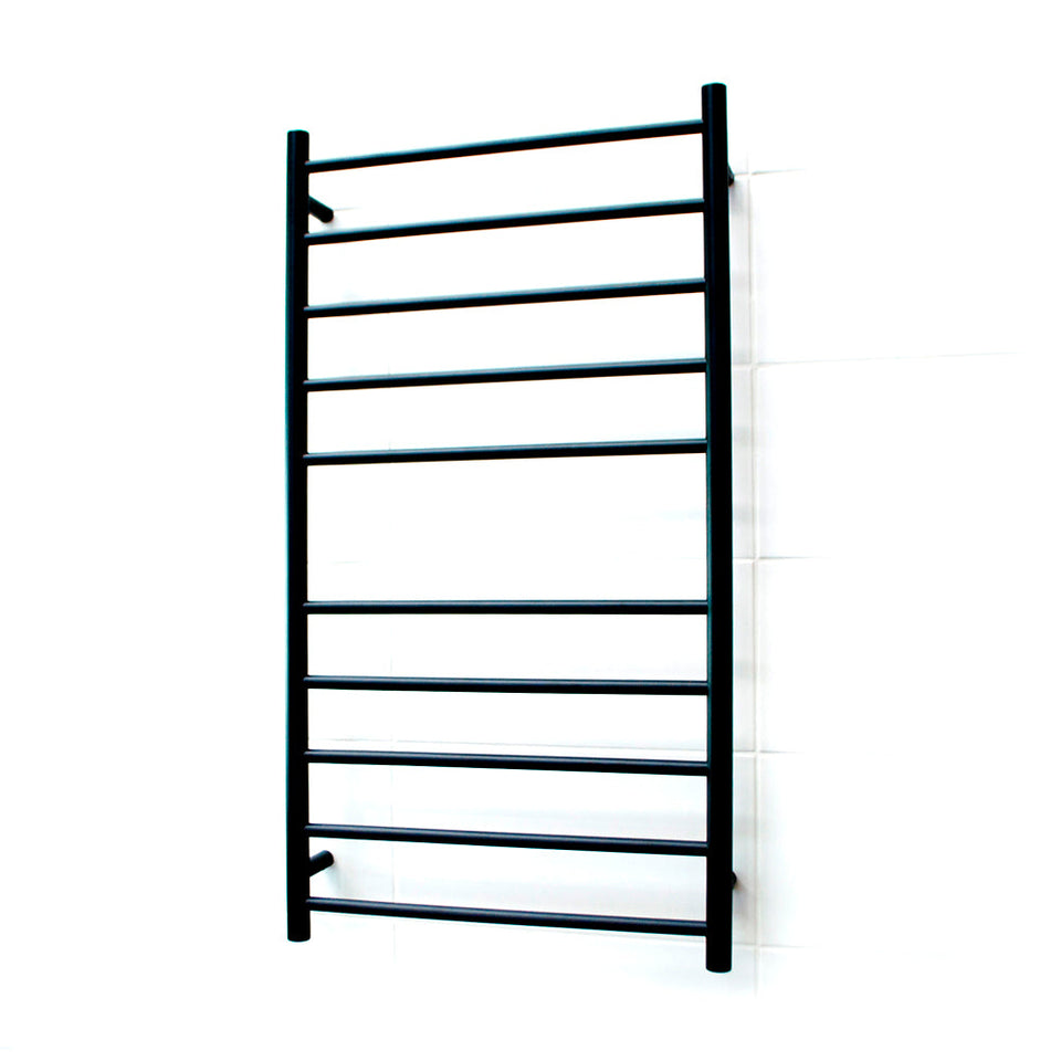 Radiant Heated Round Ladder - Matt Black / 600x1100mm / Bottom Left (BRTR02LEFT)