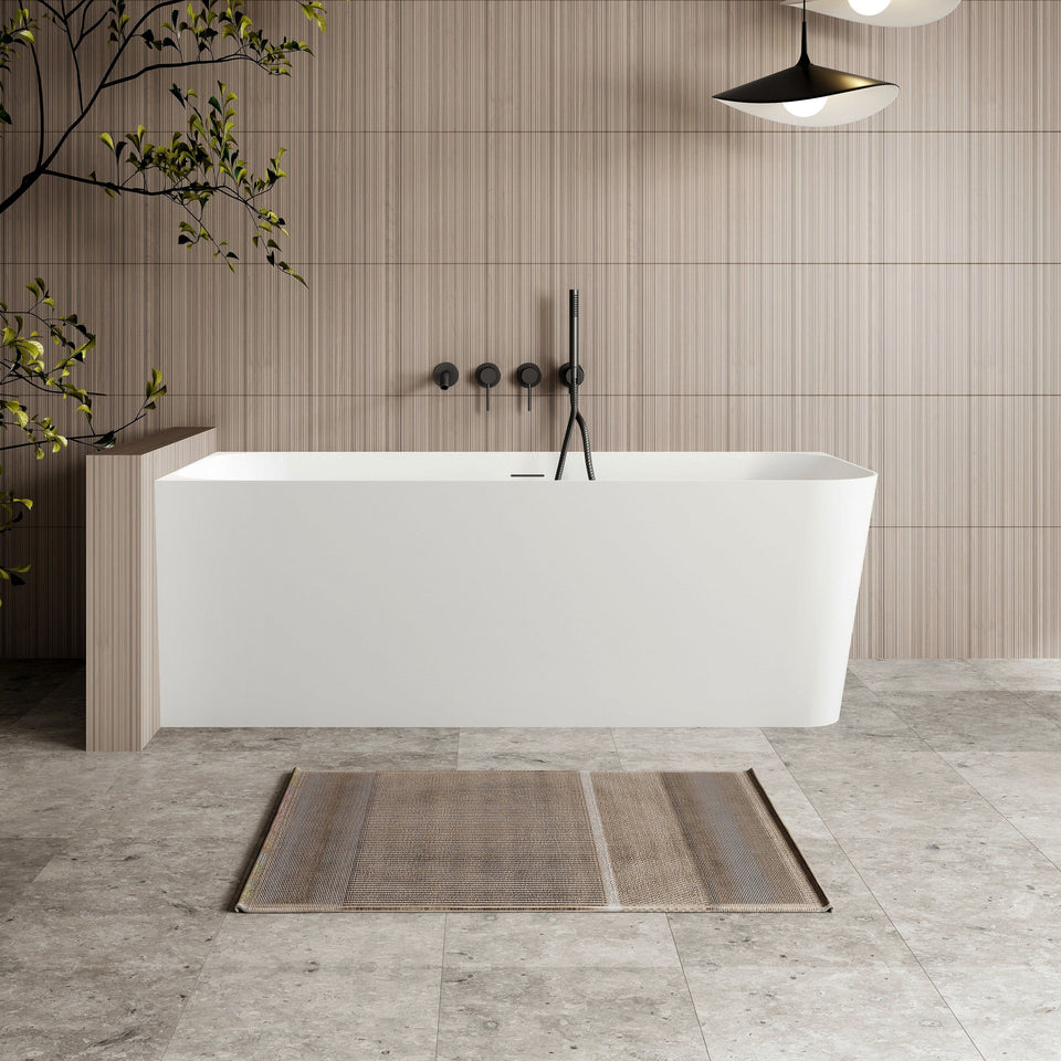 Ashton Corner Back To Wall Bath Gloss White - overflow detail, front view