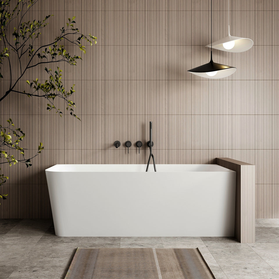 Ashton Corner Back To Wall Bath Gloss White - front view