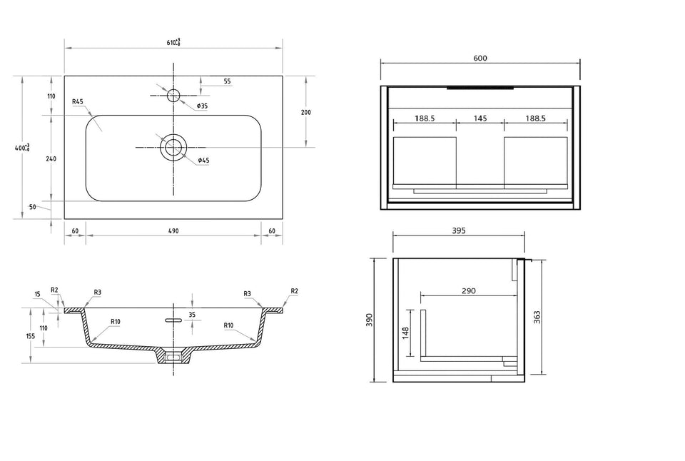 Cassa Design Capture Ensuite Wall Hung Vanity