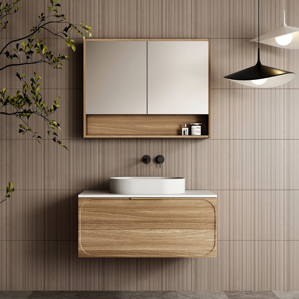 Cicero 900mm Wall Hung Vanity Natural Walnut - front view