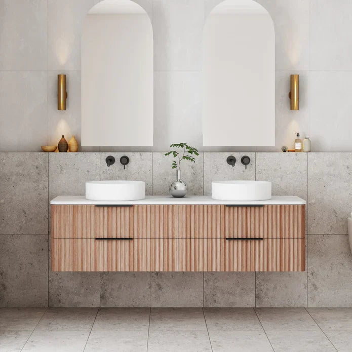 Gravity Curved Wall Hung Vanity - 1500mm / Natural Walnut (GRA1500WH-WALNUT)