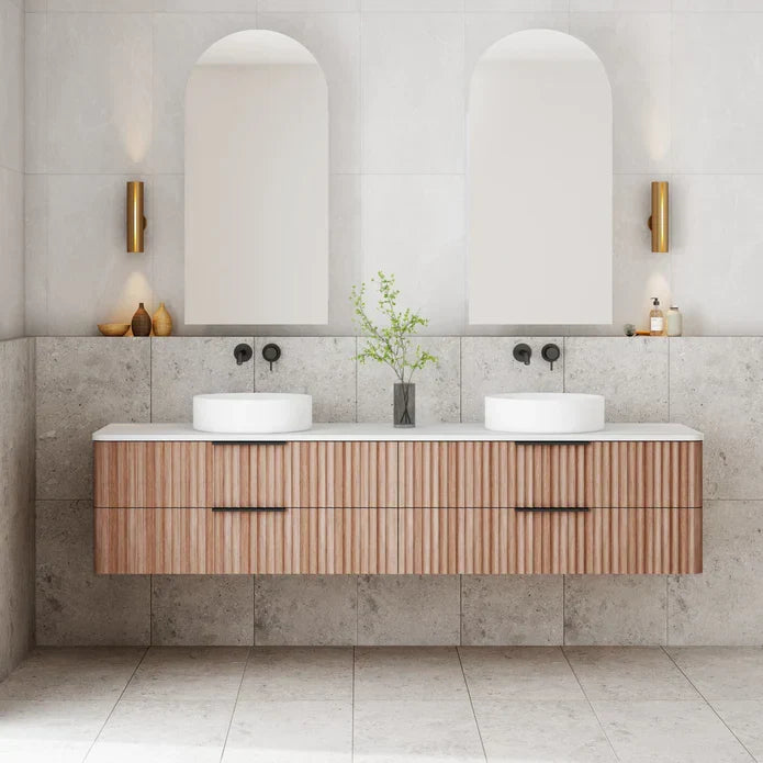 Gravity Curved Wall Hung Vanity - 1800mm / Natural Walnut (GRA1800WH-WALNUT)
