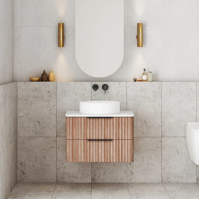 Gravity Curved Wall Hung Vanity - 600mm / Natural Walnut (GRA600WH-WALNUT)