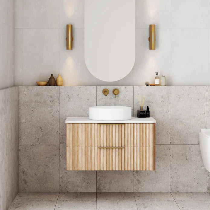 Gravity Curved Wall Hung Vanity - 750mm / Natural Oak (GRA750WH-OAK)