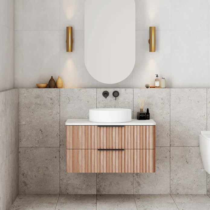 Gravity Curved Wall Hung Vanity - 750mm / Natural Walnut (GRA750WH-WALNUT)