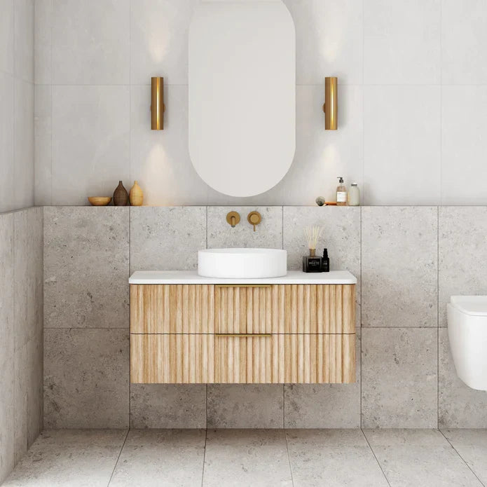 Gravity Curved Wall Hung Vanity - 900mm / Natural Oak (GRA900WH-OAK)