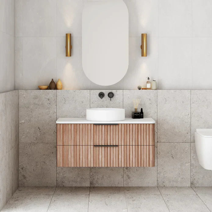 Gravity Curved Wall Hung Vanity - 900mm / Natural Walnut (GRA900WH-WALNUT)