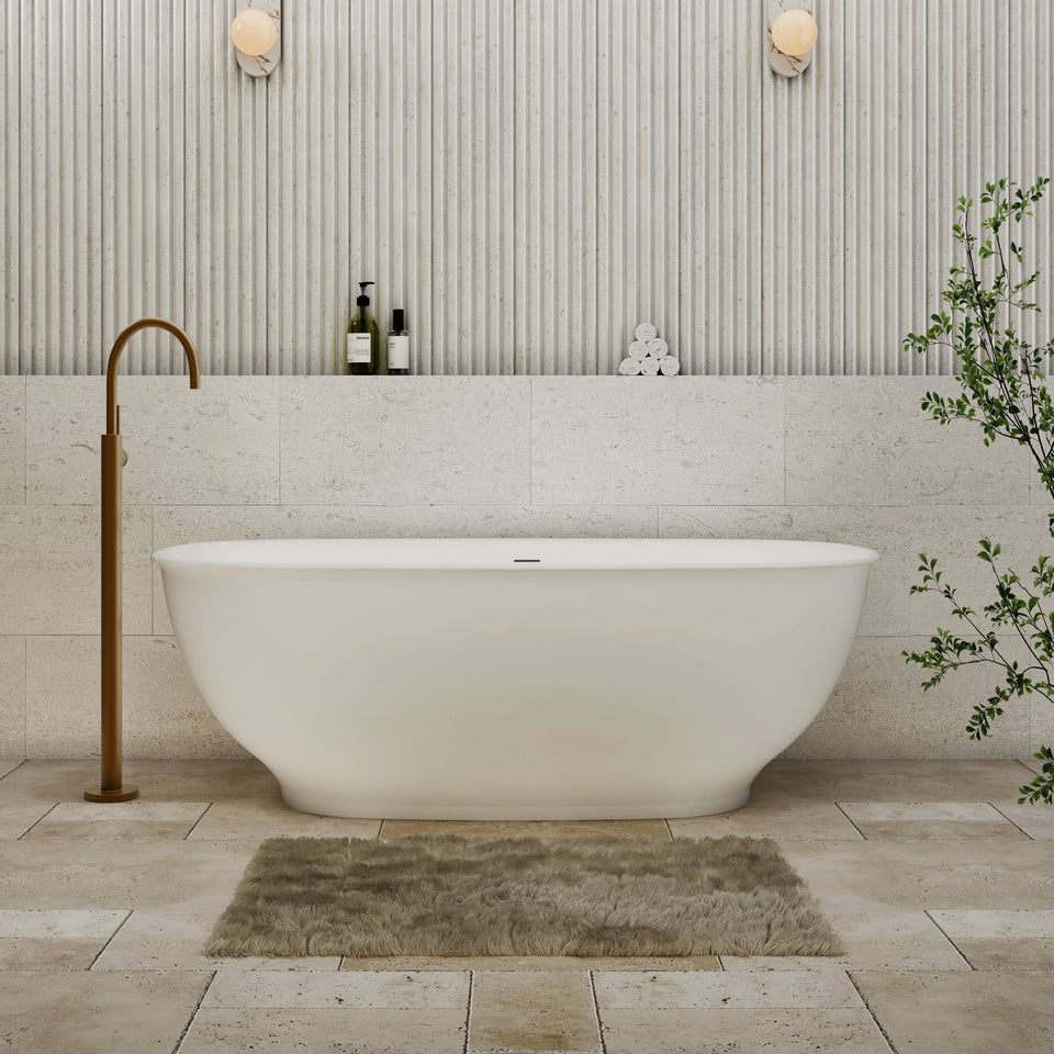 Hampton Freestanding Bath Matte White - overflow detail, front view