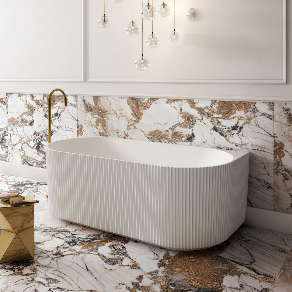 V-Groove Round Back To Wall Bath Matte White - back view, side view