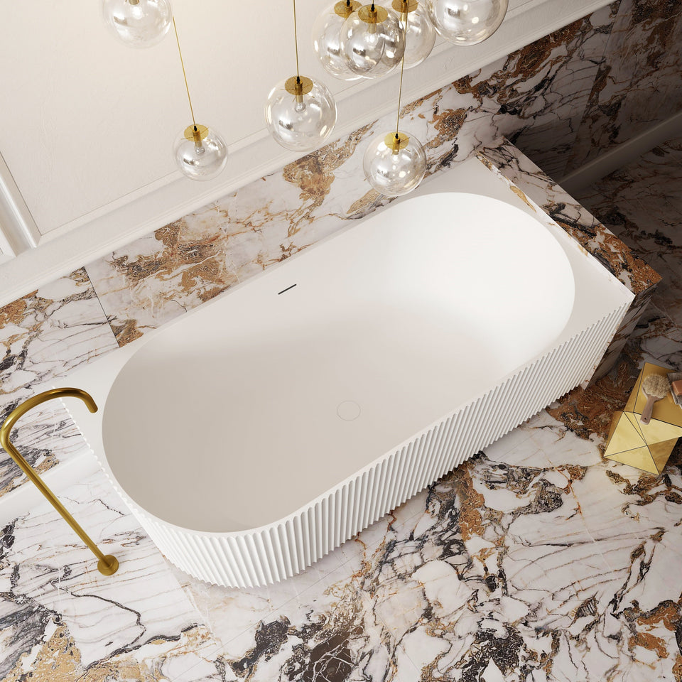 V-Groove Corner Back To Wall Bath Matte White - overflow detail, top view (2)
