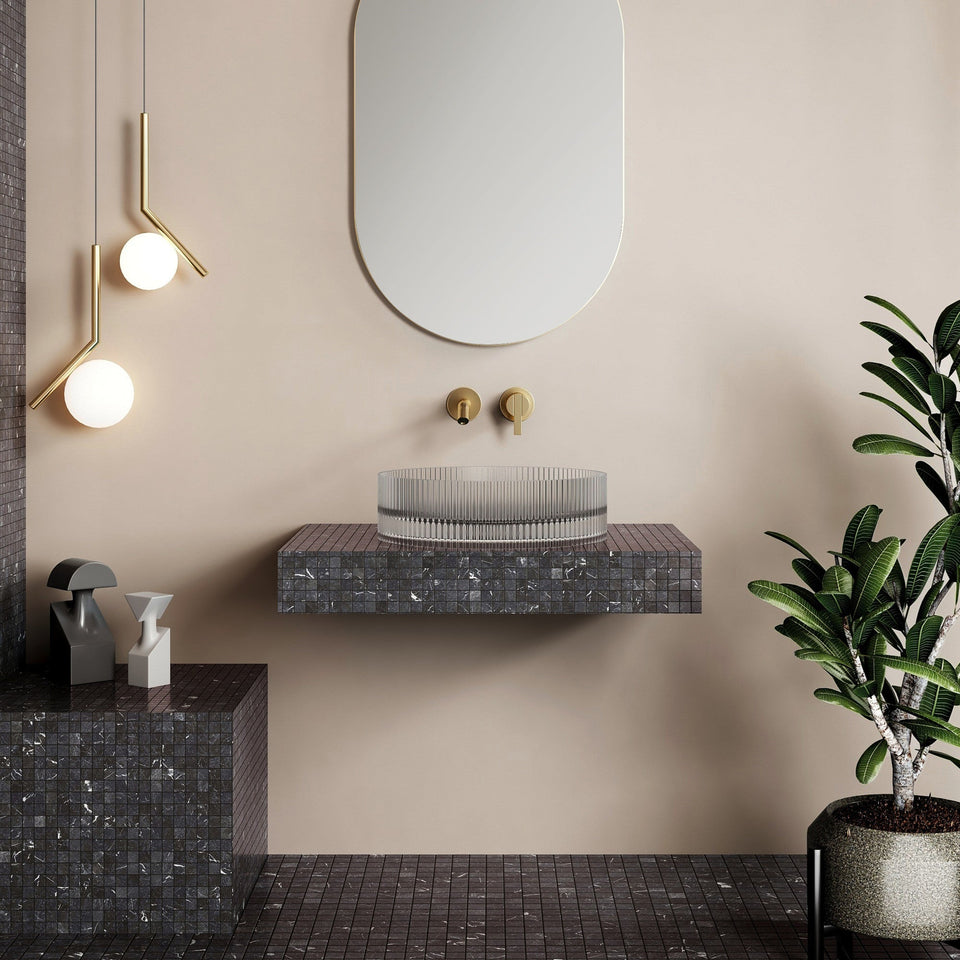 Wow V-Groove Translucency Round Above Counter Basin Crystal Clear - front view