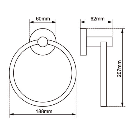 Euro Pin Lever Round Chrome Hand Towel Ring (CH6603.TR)