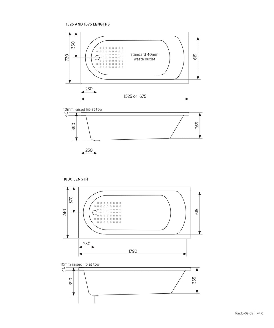 191881 | Chios 102 (Tondo) inset bath – with overflow basic and Plug+Waste