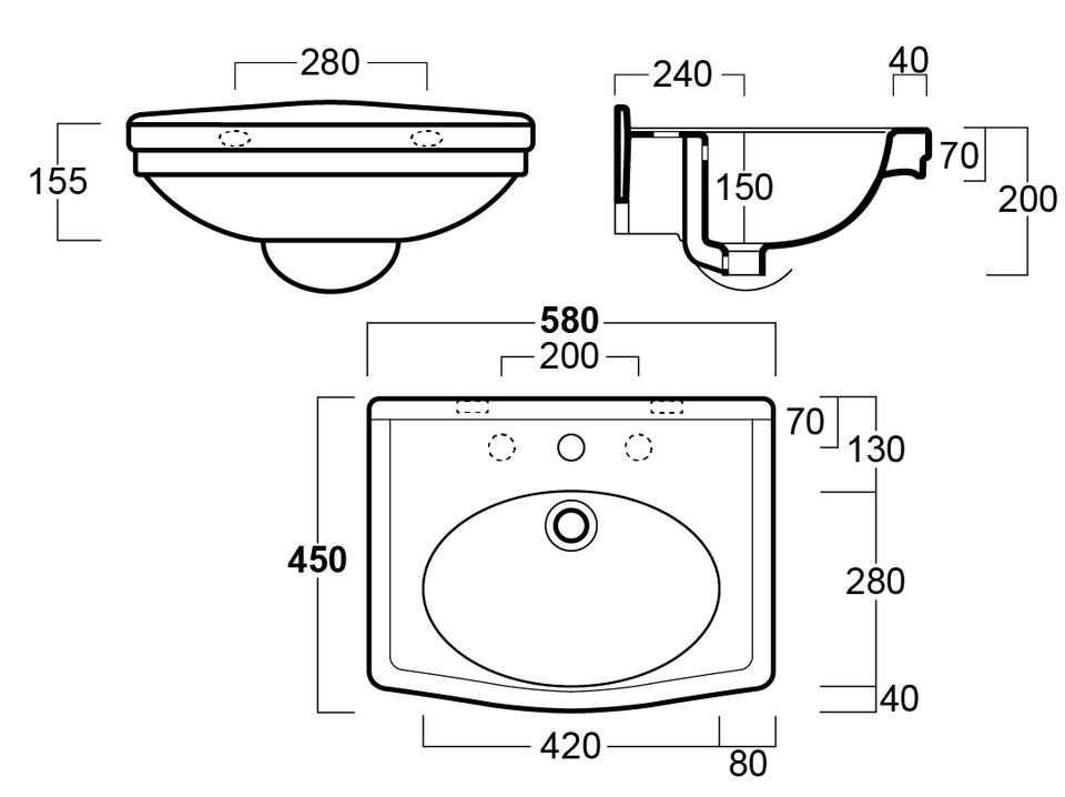 Turner Hastings Claremont 58 x 45 Wall Hung Basin