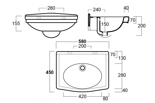 Turner Hastings Claremont 58 x 45 Wall Hung Basin