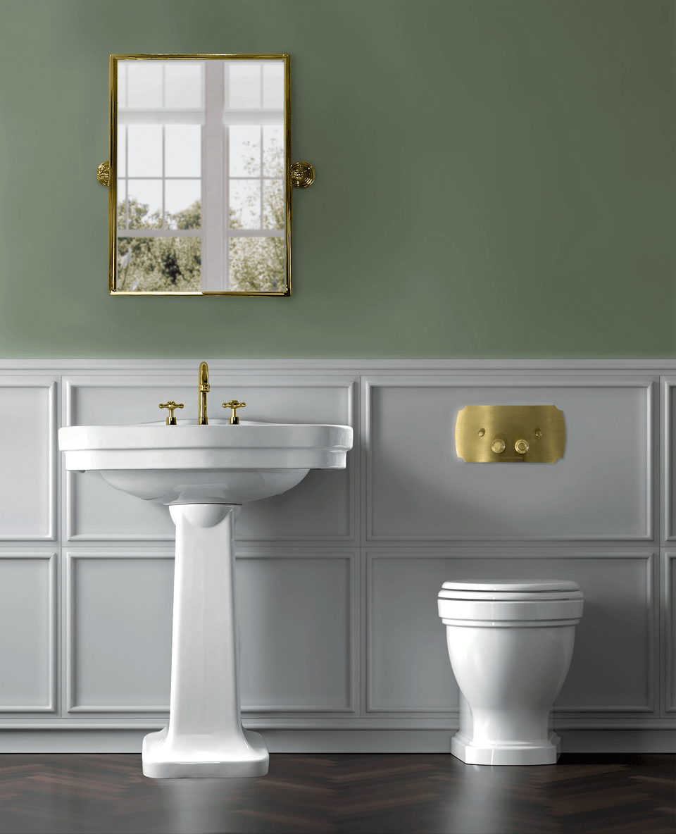 Turner Hastings Claremont Floor Mounted Pan & Seat + Geberit In-wall Cistern + Traditional Flush Plate