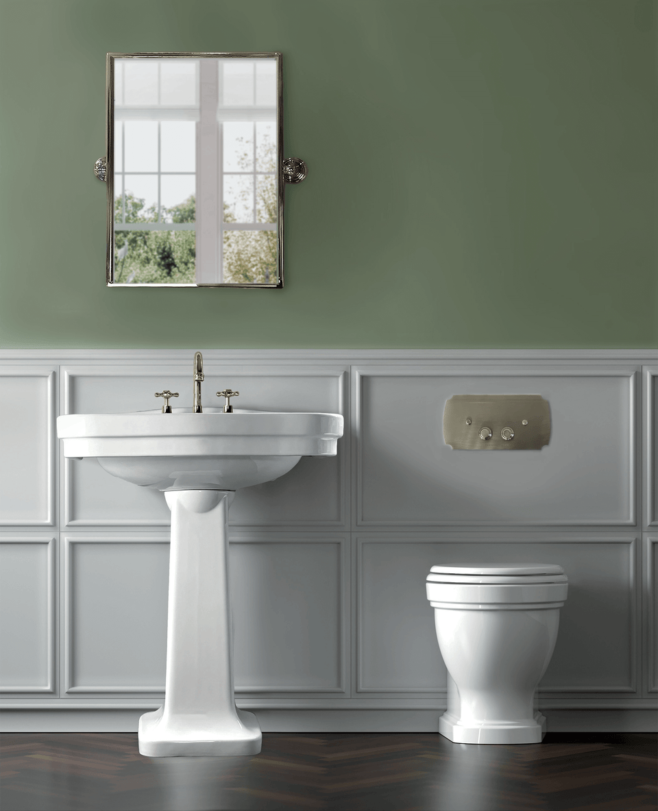 Turner Hastings Claremont Floor Mounted Pan & Seat + Geberit In-wall Cistern + Traditional Flush Plate