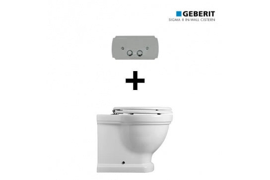 Turner Hastings Claremont Floor Mounted Pan & Seat + Geberit In-wall Cistern + Traditional Flush Plate