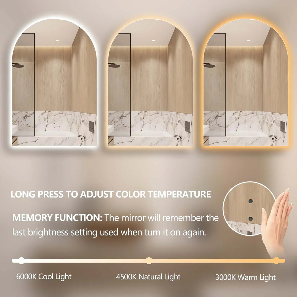 Todi Arc Frameless Arched Touchless LED Mirror Tri-Color Lighting