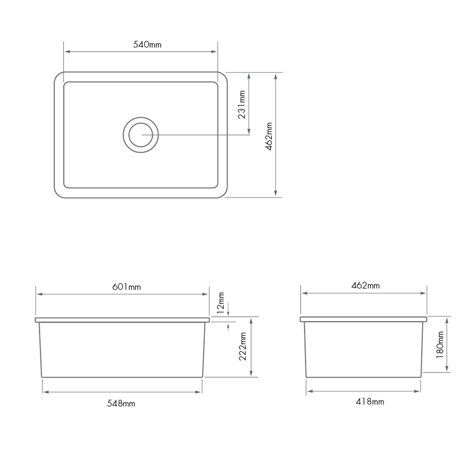 Turner Hastings Cuisine 60 x 46 Inset / Undermount Fine Fireclay Matte Black Sink (CU60FS-MB) 3