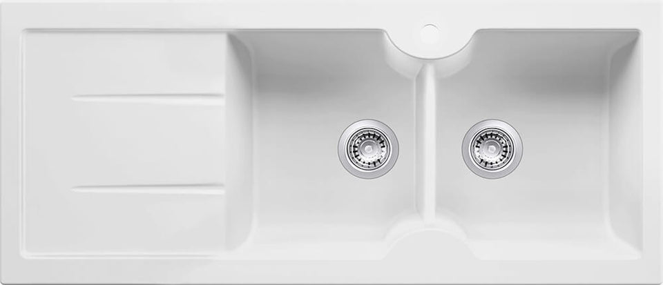 Turner Hastings Cuisine 116 x 50 Double Bowl Inset / Undermount Fine Fireclay Sink with Drainer (cud1163fs-lhd-mw.jpg)