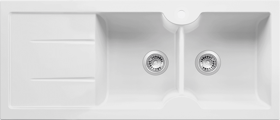 Turner Hastings Cuisine 116 x 50 Double Bowl Inset / Undermount Fine Fireclay Sink with Drainer