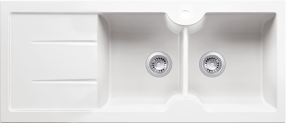 Turner Hastings Cuisine 116 x 50 Double Bowl Inset / Undermount Fine Fireclay Sink with Drainer