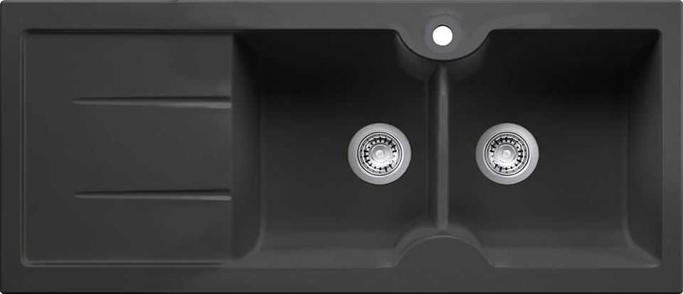Turner Hastings Cuisine 116 x 50 Double Bowl Inset / Undermount Fine Fireclay Sink with Drainer