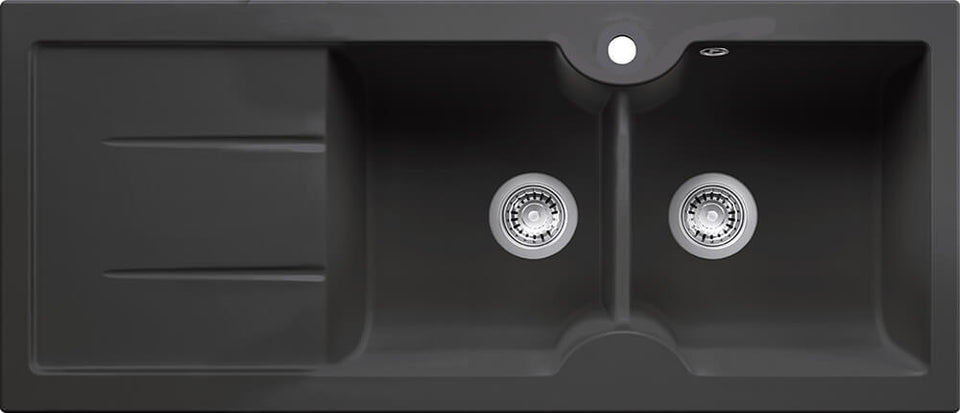 Turner Hastings Cuisine 116 x 50 Double Bowl Inset / Undermount Fine Fireclay Sink with Drainer