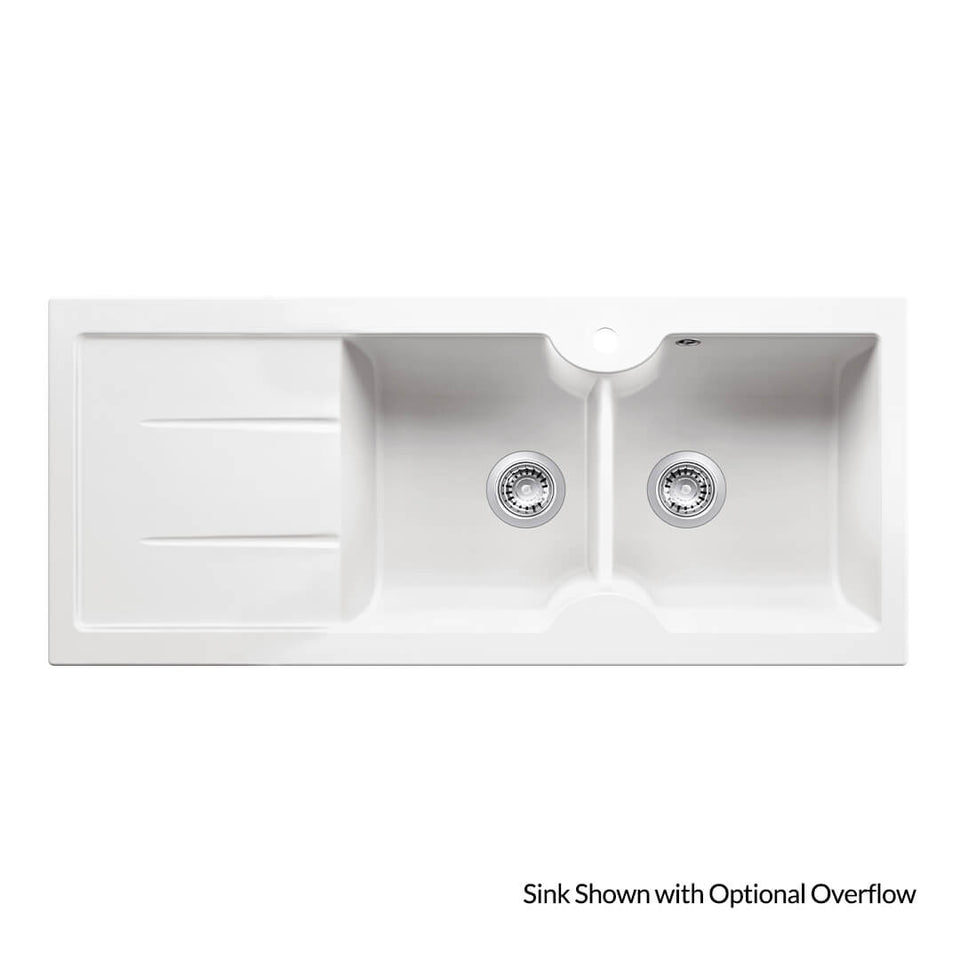 Turner Hastings Cuisine 116 x 50 Double Bowl Inset / Undermount Fine Fireclay Sink with Drainer