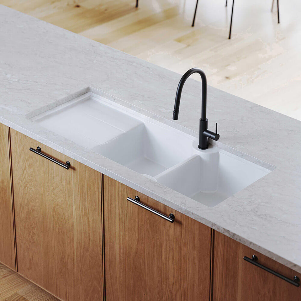Turner Hastings Cuisine 116 x 50 Double Bowl Inset / Undermount Fine Fireclay Sink with Drainer