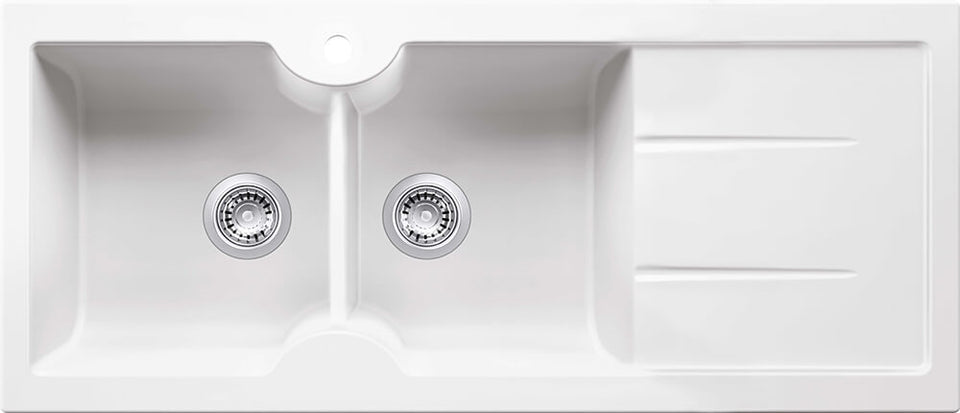 Turner Hastings Cuisine 116 x 50 Double Bowl Inset / Undermount Fine Fireclay Sink with Drainer