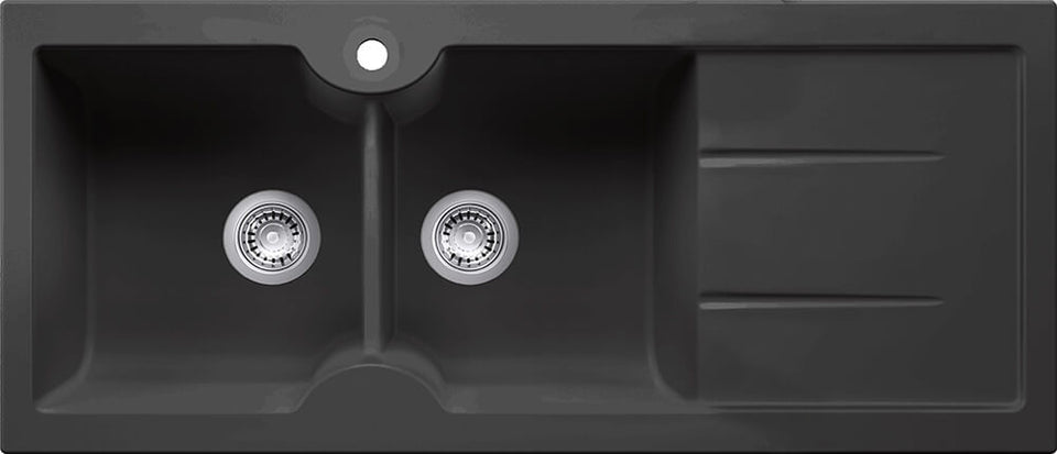 Turner Hastings Cuisine 116 x 50 Double Bowl Inset / Undermount Fine Fireclay Sink with Drainer (cud116fs-rhd-mb.jpg)