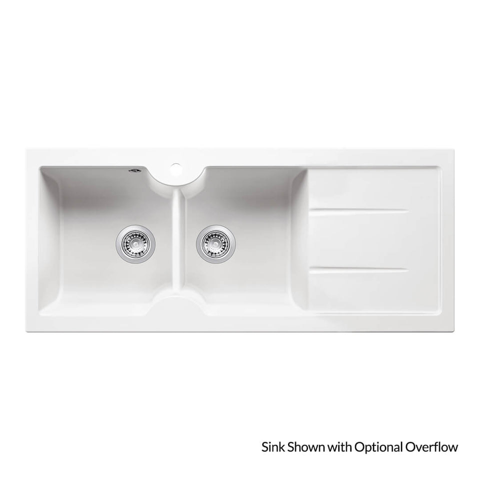 Turner Hastings Cuisine 116 x 50 Double Bowl Inset / Undermount Fine Fireclay Sink with Drainer