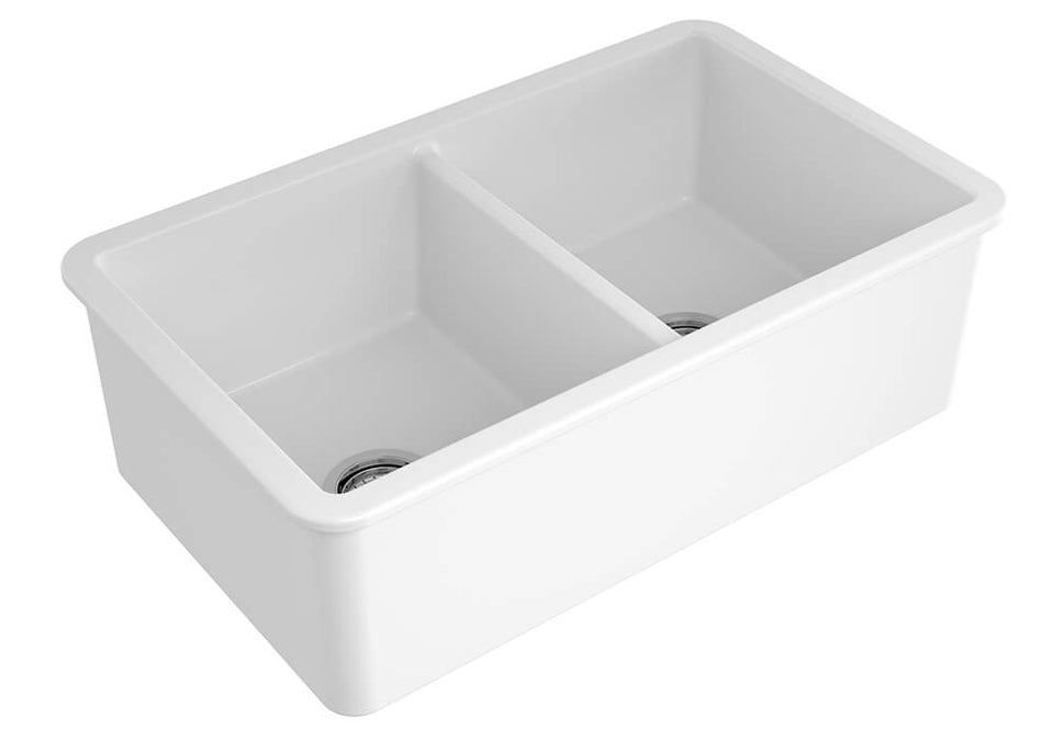 Turner Hastings Cuisine 85 x 46 Double Inset / Undermount Fine Fireclay Sink - Matte White / With Overflow (CUD853FS-MW-OF)