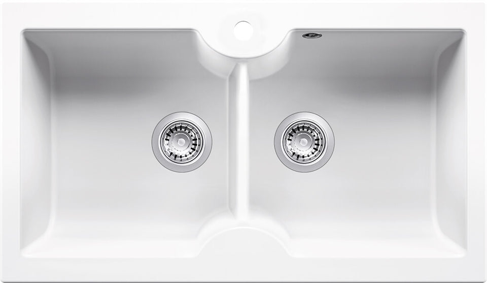 Turner Hastings Cuisine 86 x 50 Inset / Undermount Fine Fireclay Gloss White Sink - Double Bowl with Taphole (CUD86FS) 2