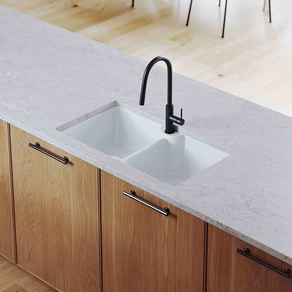 Turner Hastings Cuisine 86 x 50 Inset / Undermount Fine Fireclay Gloss White Sink - Double Bowl with Taphole (CUD86FS) 3
