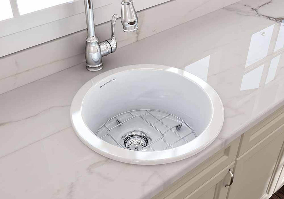 Turner Hastings Cuisine Round 47 Inset / Undermount Fine Fireclay Gloss White Sink (CUR47FS) 6
