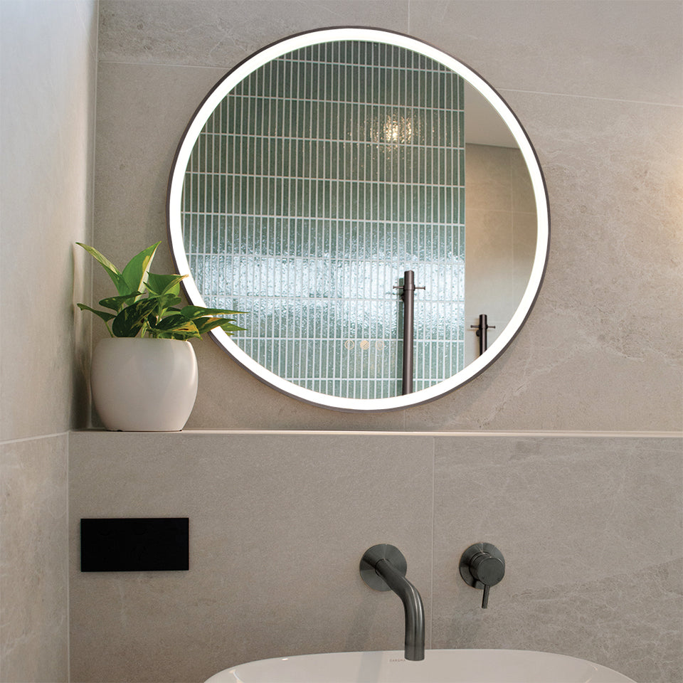 Radiant AURA Gun Metal - OLËK - 645mm LED Mirror (GMGAURARND60)