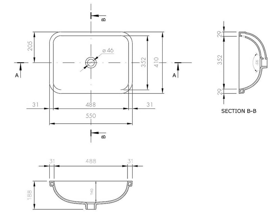 Turner Hastings Fino Large 55 x 41 Under Counter Fireclay Basin - Gloss White (FI5500UCB) 4