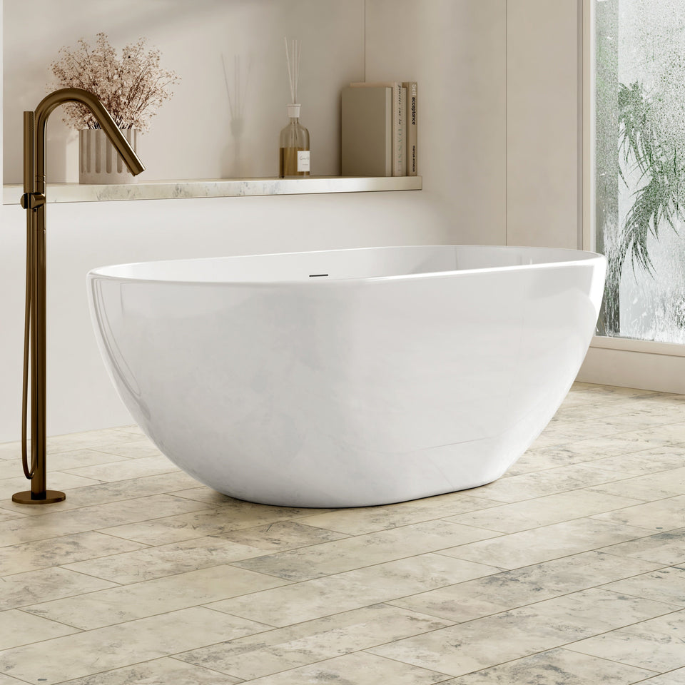 Cassa Egg shape Bathtub Gloss White - overflow detail, side view