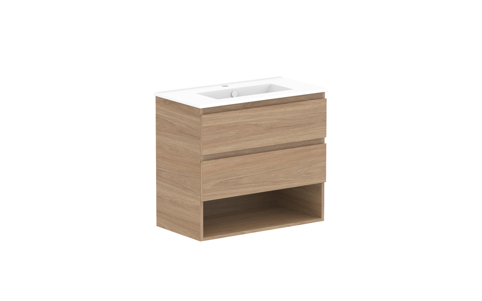 ADP Glacier Lite Ensuite Shelf Twin Vanity with Ceramic Top - 750mm Centre Bowl (GLLESW0750WHCCE)